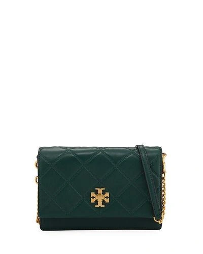 Tory Burch Mini Georgia Quilted Leather Shoulder Bag - Green In Malachite