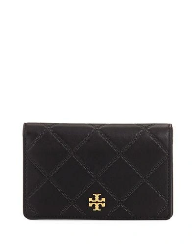 Tory Burch Georgia Slim Medium Leather Wallet In Black/gold