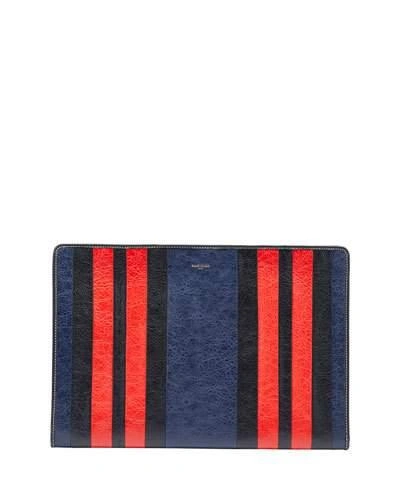 Balenciaga Bazar Striped Leather Pouch Bag, Blue/red/multi