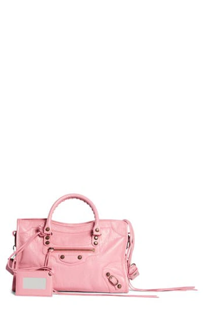 Balenciaga Classic Silver City Small Leather Shoulder Bag In Pink