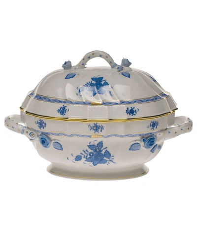 Herend Chinese Bouquet Blue Tureen With Branch Handle