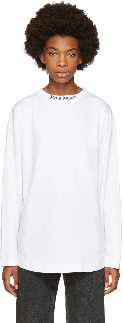 Palm Angels White Long Sleeve Logo T-shirt In 0110 White