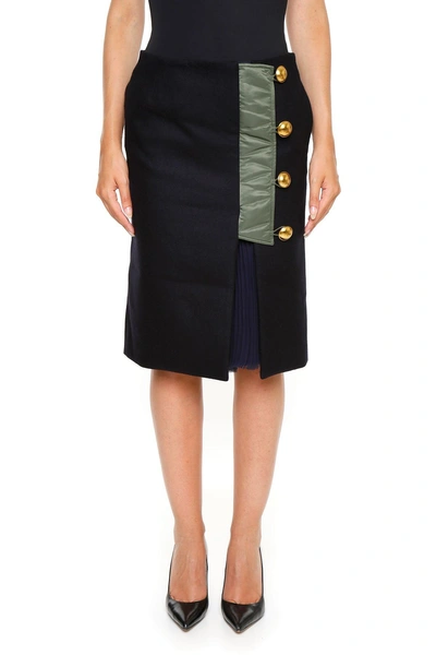Sacai Wool Skirt In Navyblu
