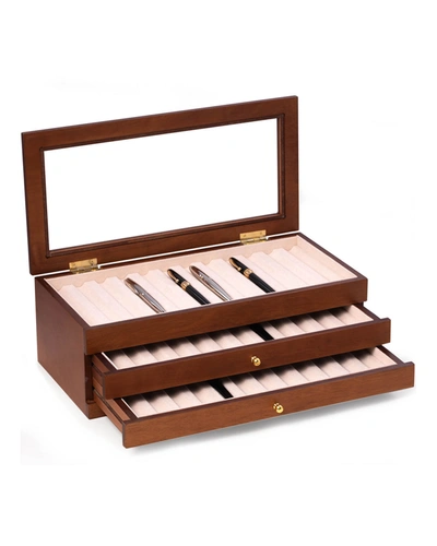 Bey-berk Reginald Cherry Wood 36 Pen Storage Case With Glass Top