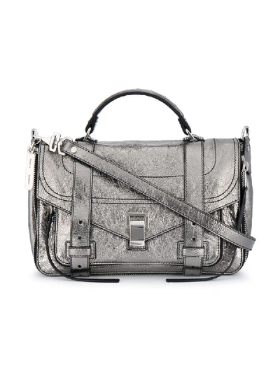 Proenza Schouler Medium Ps1 Snakeskin Embossed Metallic Leather Satchel - Metallic In Grey