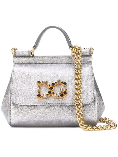 Dolce & Gabbana Sicily Mini Leather Shoulder Bag In Metallic