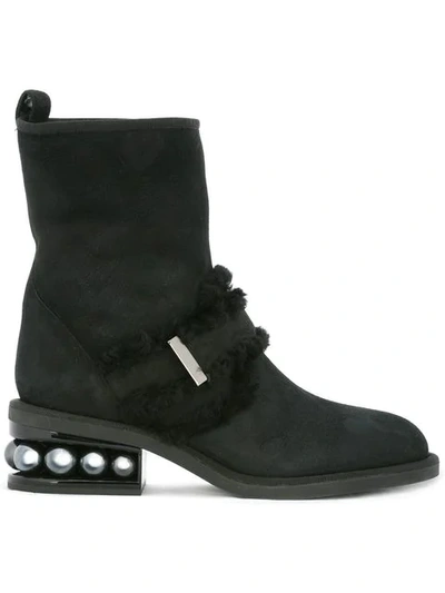 Nicholas Kirkwood Casati Embellished Suede Biker Boots In Black