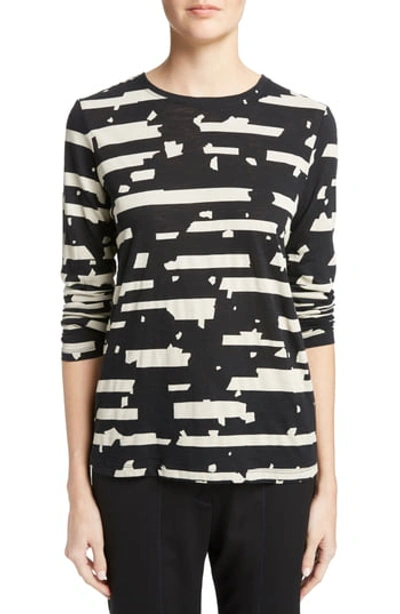 Proenza Schouler Printed Long-sleeve Tissue Jersey Top, Black/white