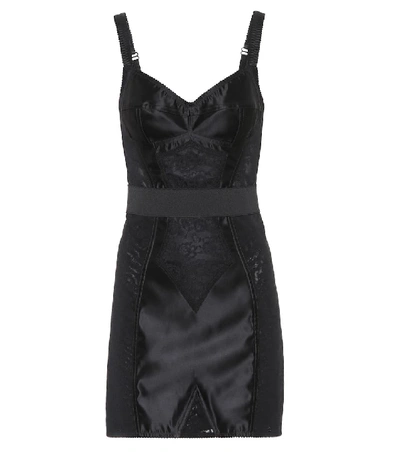Dolce & Gabbana Satin & Chantilly Lace Mini Slip Dress In Black