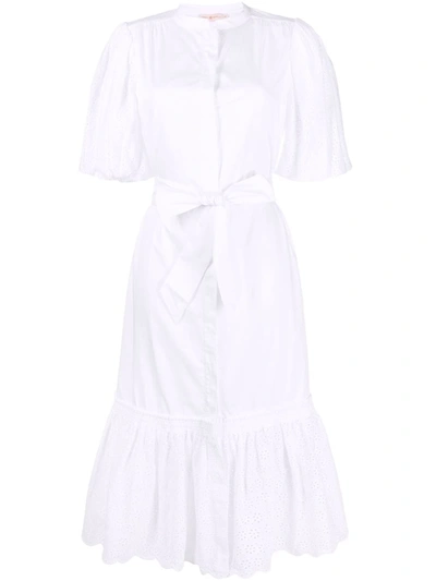 Tory Burch Broderie Anglaise-paneled Cotton-poplin Midi Dress In White