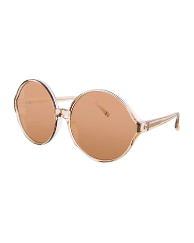 Linda Farrow Transparent Round Sunglasses, Red