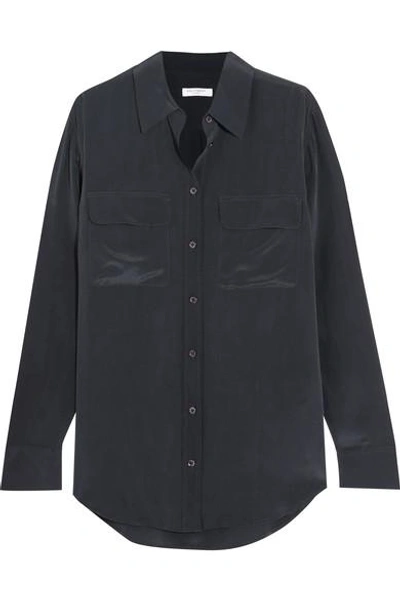 Equipment Signature Washed-silk Shirt In Navy