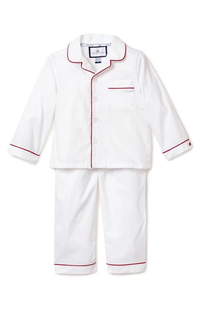 Petite Plume Kids' Solid Pajama Set W/ Contrast Piping In White