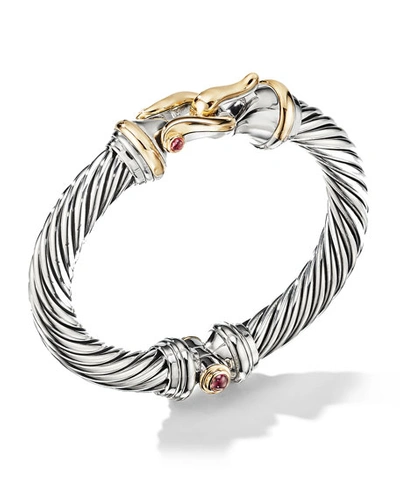 David Yurman Buckle Cable Bracelet With Gemstone And 18k Gold In Silver, 9mm In Sterling Silver