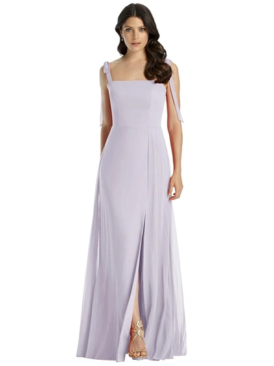 Dessy Collection Square-neck Tie-strap A-line Chiffon Dress In Moondance