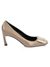 Roger Vivier Belle Patent Buckle Pumps In Cement