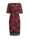 Shani Embroidery Illusion Elbow-sleeve Cocktail Dress In Red Black