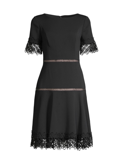 Shani Lace-trim Crepe Fit-and-flare Dress In Black