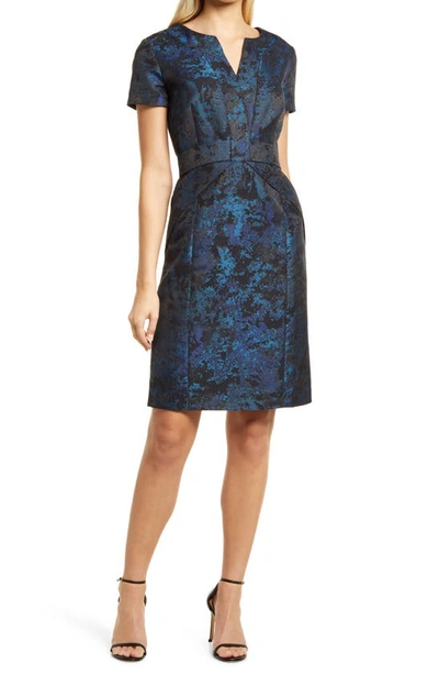 Shani Short-sleeve Jacquard Bow Detail Dress In Blue