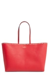 Valentino Garavani Rockstud Small Tote Bag In Rouge Pur