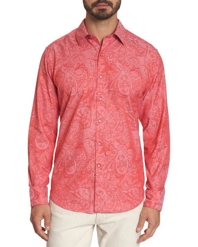 Robert Graham Men's Andretti Tonal Paisley Contrast-reverse Sport Shirt In Coral