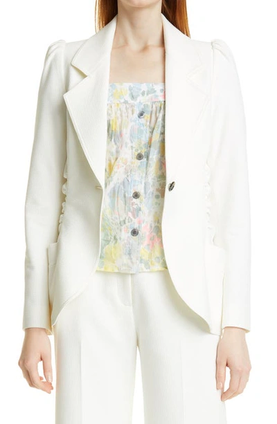 Smythe Peaked Lapel Military Wool Blend Blazer In Ivory Twill