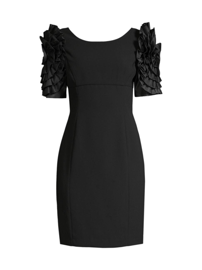 Shani Crepe Sheath Dress With Dramatic Floral Sleeves In Black