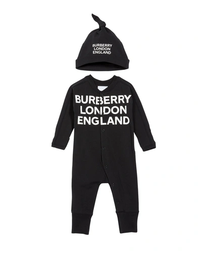 Burberry Kids' Cleo Logo Coverall W/ Knotted Hat In Black