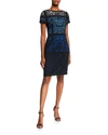 Shani Ombre Laser Cut Short-sleeve Sheath Dress In Black/blue