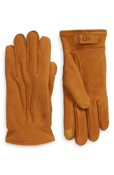 Ugg Men's Three-point Leather Gloves In Chestnut