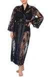 Rya Collection Plus Size Darling Long Embroidered Lace Robe In Black