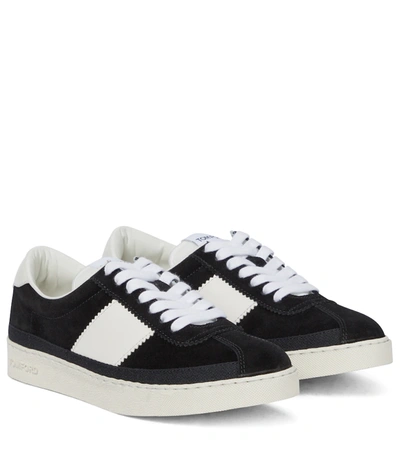Tom Ford Bannister Contrast Suede Court Sneakers In C Black Off White