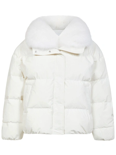 Yves Salomon Down Jacket With Lamb Collar In White
