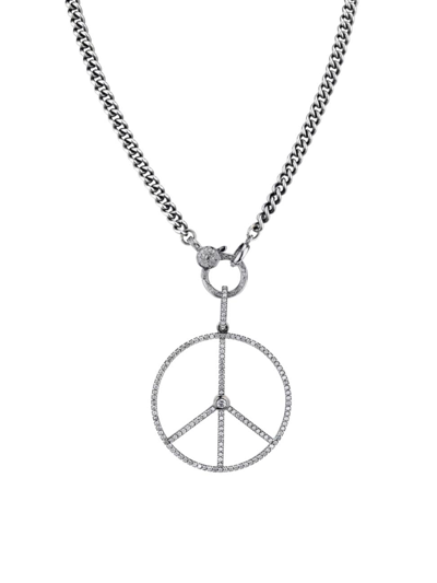 Sheryl Lowe Diamond Peace Sign Pendant Necklace In Sterling Silver