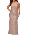 La Femme Plus Size Square-neck Sequined Column Gown In Rose Gold