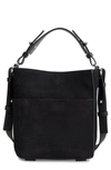 Allsaints Cooper North/south Mini Leather Shoulder Bag In Black/silver