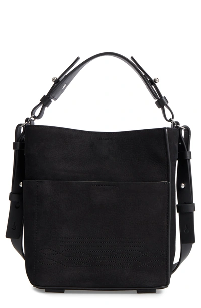 Allsaints Cooper North/south Mini Leather Shoulder Bag In Black/silver