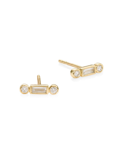 Sydney Evan 14k Diamond Baguette And Round Stud Earring, Single In Gold