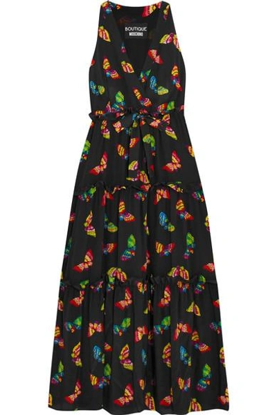 Boutique Moschino Printed Silk Crepe De Chine Midi Dress In Black