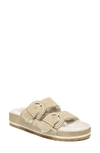 Vince Glyn Shearling Dual Buckle Slide Sandals In Dunes