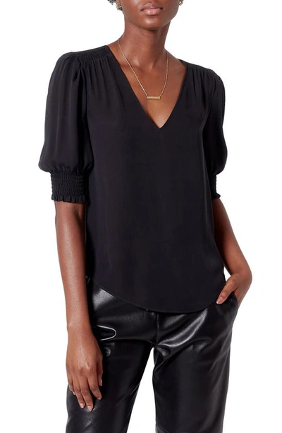Joie Bolona Poet-sleeve Button-front Silk Blouse In Caviar