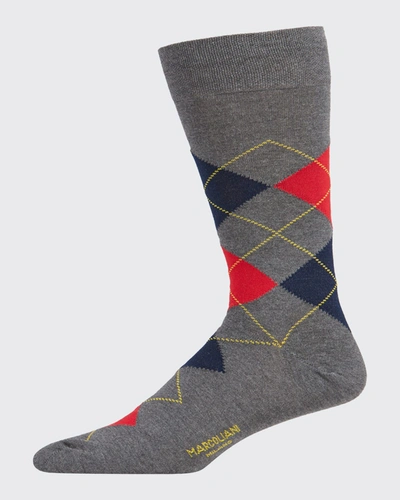 Marcoliani Men's Pima Cotton Argyle Socks In Gray