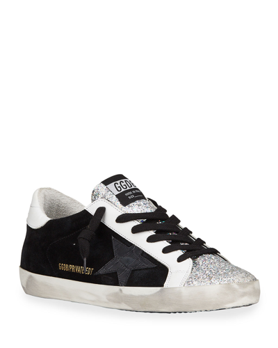 Golden Goose Superstar Mixed Leather Glitter Sneakers In Black