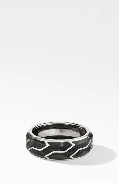 David Yurman Men's Forged Carbon Band Ring With 18k White Gold In Black Titanium/white Gold