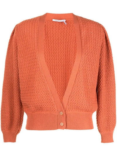 Agnona Blouson-sleeve Linen-blend Cardigan In Orange