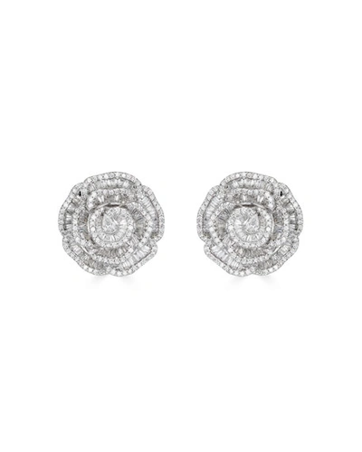Zydo 18k White Gold Diamond Rose Stud Earrings