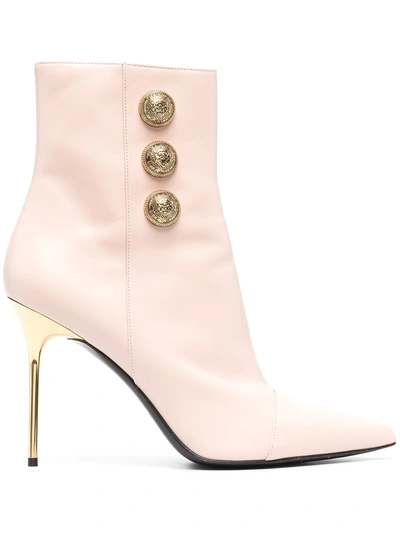 Balmain Roni Metallic-heel Calfskin Booties In Pink