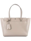 Tory Burch Parker Leather Tote - Grey In Dust Storm / Cardamom