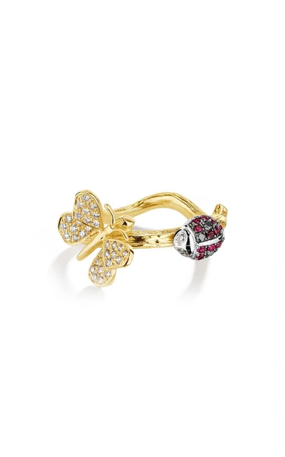 Mimi So 18k Diamond Butterfly And Ruby Ladybug Wonderland Ring In Gold