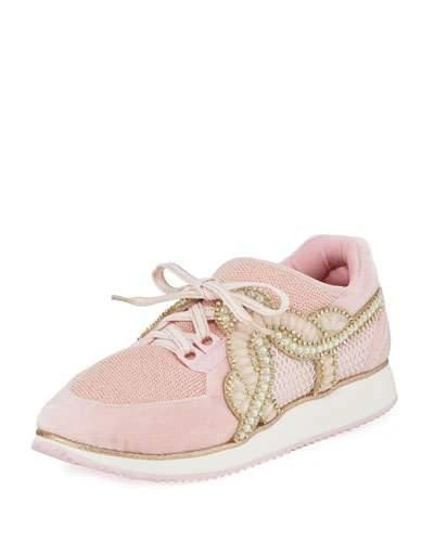 Sophia Webster Royalty Embellished Lace-up Trainer Sneakers In Light Pink